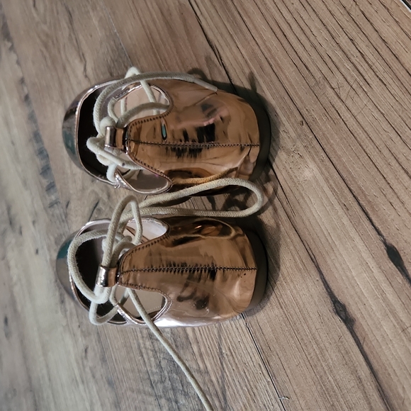 Mark and Maddux | Rose Gold Metallic Patent Tie Strap Flats - Picture 3 of 6